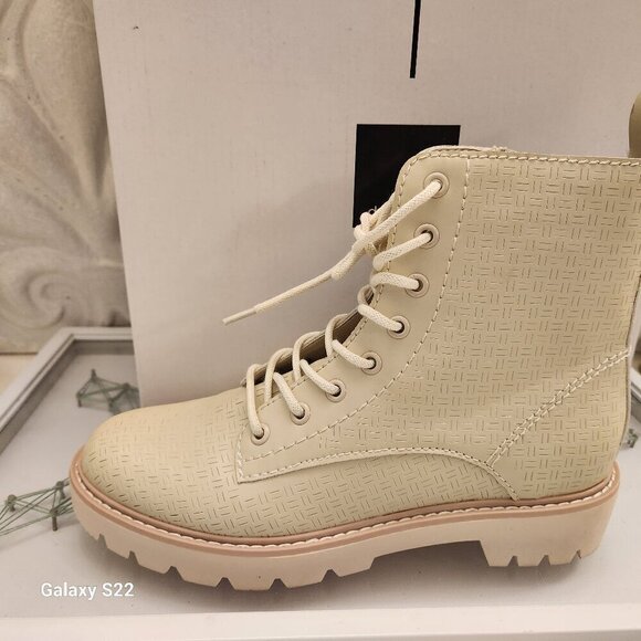 DOLCE VITA Womens Ivory 1" Platform Front Heel Pull-Tab Piker Combat Boots 7.5 M - Picture 1 of 14